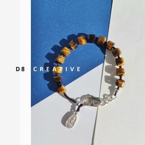 New men's 925 sterling silver with tiger eyes stone hand woven  bracelet